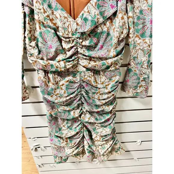 Veronica Beard Lozano Floral 3/4 Sleeve Ruched Mini Dress Green Multi Women's 6